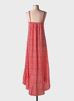 Robe longue manches bretelles ajustables fines bretelles rouge FLAMANT ROSE femme