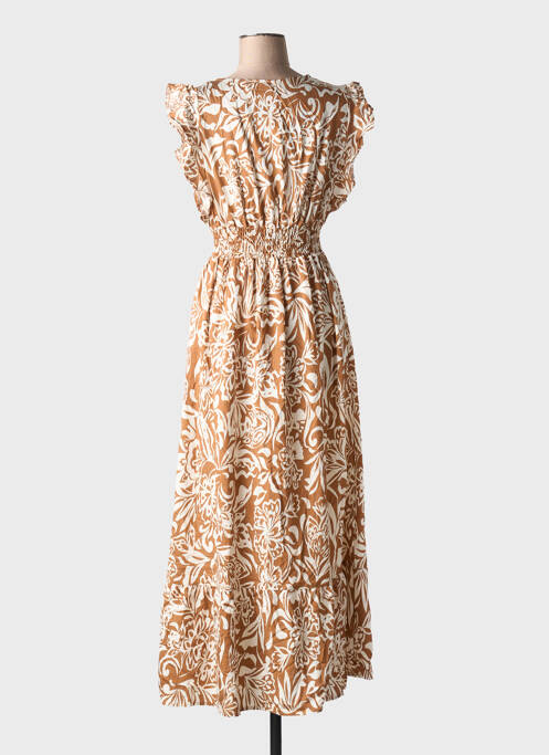Robe longue imprimé fantaisie manches courtes marron MISS SARA FASHION femme