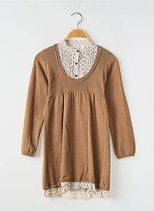 Robe mi-longue col rond manches longues marron MAYORAL fille