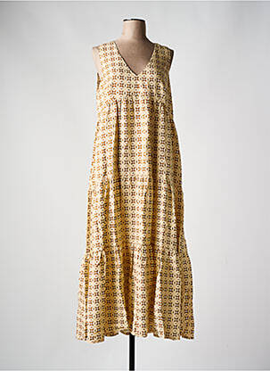 Robe longue imprimé fantaisie sans manche beige SURKANA femme