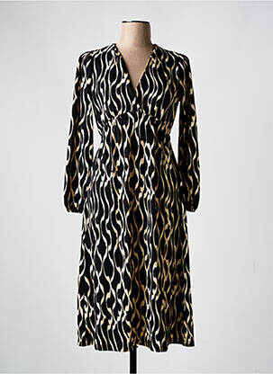 Robe mi-longue imprimé fantaisie manches longues noir SURKANA femme