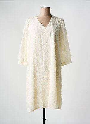 Robe mi-longue coupe fluide manches 3/4 beige KAFFE femme