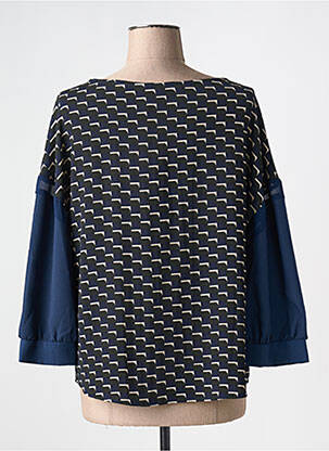 Blouse légère et transparente manches 3/4 bleu LA FEE MARABOUTEE femme