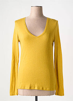 T-shirt col v manches longues jaune MAJESTIC FILATURES femme
