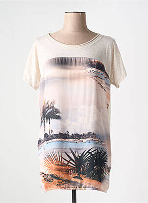 T-shirt col rond manches courtes beige LA FEE MARABOUTEE femme