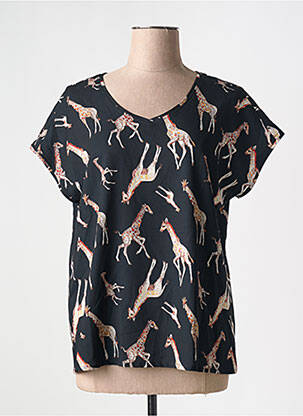 Top imprimé fantaisie manches courtes noir SIGNE NATURE femme