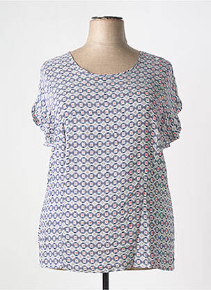 Blouse tissage popeline manches courtes bleu GEVANA femme