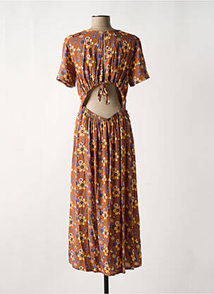 Robe longue imprimé fleurs manches courtes marron OXBOW femme
