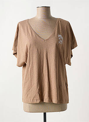 T-shirt sérigraphie floquée manches courtes marron ROXY femme