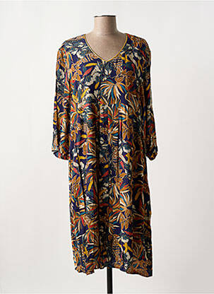 Robe mi-longue imprimé fleurs manches longues bleu GRIFFON femme