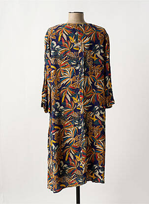 Robe mi-longue imprimé fleurs manches longues bleu GRIFFON femme