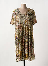 Robe mi-longue imprimé fantaisie manches courtes beige GRIFFON femme