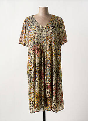 Robe mi-longue imprimé fantaisie manches courtes beige GRIFFON femme