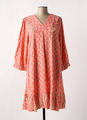 Robe mi-longue imprimé fantaisie manches longues orange ZHENZI femme