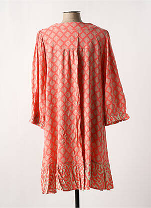 Robe mi-longue imprimé fantaisie manches longues orange ZHENZI femme