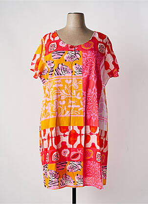 Robe mi-longue imprimé fleurs manches courtes rose AGATHE & LOUISE femme