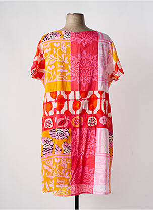 Robe mi-longue imprimé fleurs manches courtes rose AGATHE & LOUISE femme