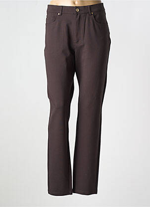 Pantalon droit fermeture zippée sous rabat boutonné marron LCDN femme