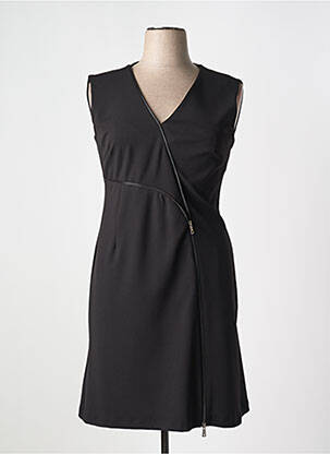Robe mi-longue tissage crêpe sans manche noir FEMMES JE VOUS AIME femme
