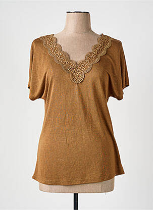 T-shirt col v manches courtes marron CONCEPT K femme