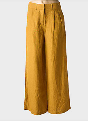 Pantalon large tissage crêpe taille haute jaune MAISON CAPTAIN femme