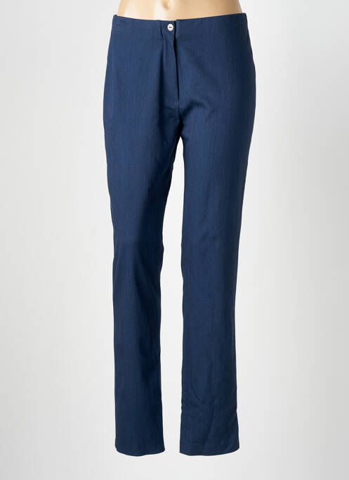 Pantalon droit fermeture zippée sous rabat boutonné bleu GUY DUBOUIS femme