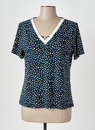 T-shirt sérigraphie floquée manches courtes bleu GUY DUBOUIS femme