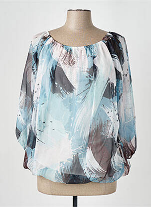 Blouse légère et transparente manches 3/4 bleu COULEURS DU TEMPS femme