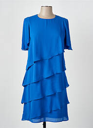 Robe mi-longue tissage crêpe manches courtes bleu GREGORY PAT femme