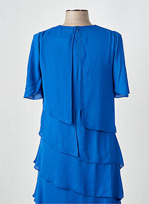 Robe mi-longue tissage crêpe manches courtes bleu GREGORY PAT femme