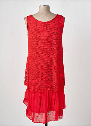 Robe mi-longue coupe fluide sans manche rouge COULEURS DU TEMPS femme