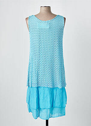 Robe mi-longue coupe fluide sans manche bleu COULEURS DU TEMPS femme