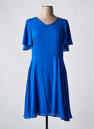 Robe mi-longue tissage crêpe manches courtes bleu GREGORY PAT femme