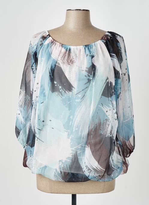 Blouse légère et transparente manches 3/4 bleu COULEURS DU TEMPS femme