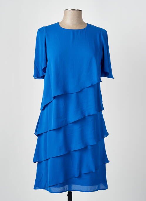 Robe mi-longue tissage crêpe manches courtes bleu GREGORY PAT femme