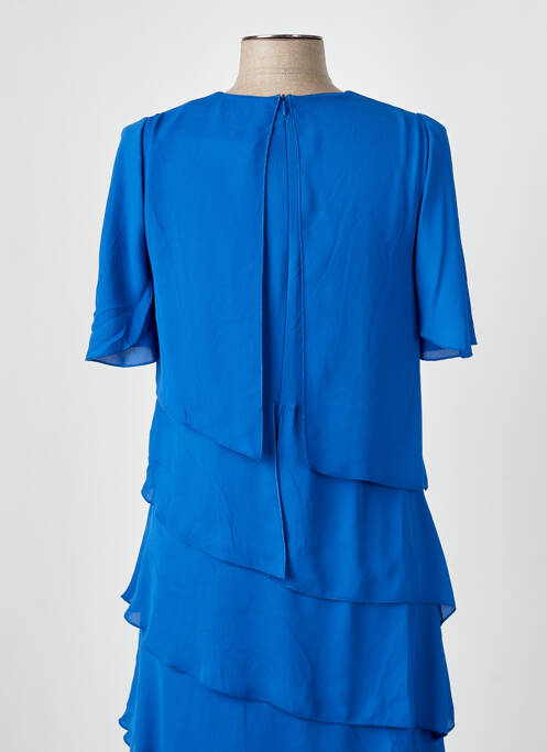 Robe mi-longue tissage crêpe manches courtes bleu GREGORY PAT femme