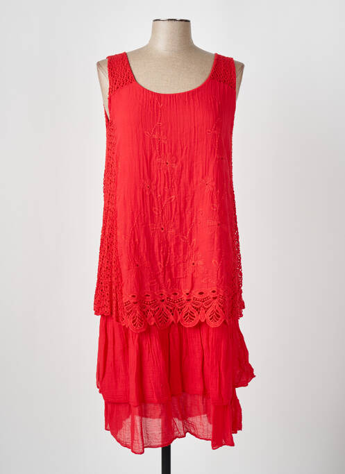 Robe mi-longue coupe fluide sans manche rouge COULEURS DU TEMPS femme