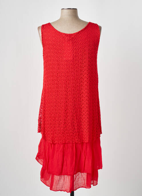 Robe mi-longue coupe fluide sans manche rouge COULEURS DU TEMPS femme