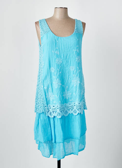 Robe mi-longue coupe fluide sans manche bleu COULEURS DU TEMPS femme