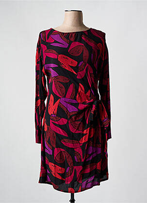 Robe mi-longue imprimé fantaisie manches longues noir ANGE femme