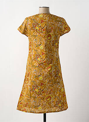 Robe mi-longue imprimé fleurs manches courtes jaune GUY DUBOUIS femme