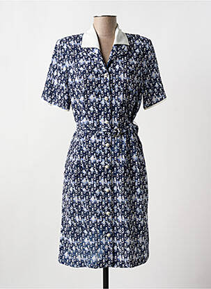 Robe mi-longue coupe fluide manches courtes bleu GUY DUBOUIS femme