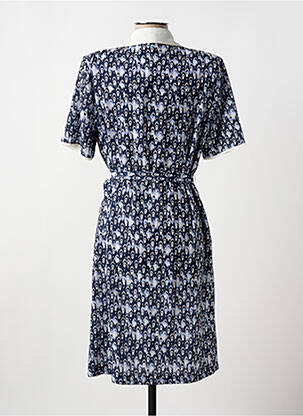 Robe mi-longue coupe fluide manches courtes bleu GUY DUBOUIS femme