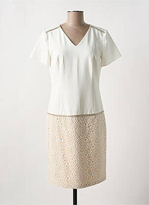 Robe mi-longue tissage crêpe manches courtes beige MERI & ESCA femme