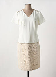 Robe mi-longue tissage crêpe manches courtes beige MERI & ESCA femme