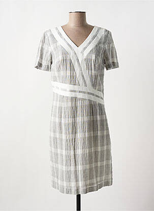 Robe mi-longue tissage crêpe manches courtes gris MERI & ESCA femme