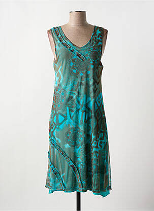 Robe mi-longue imprimé fleurs sans manche bleu GUY DUBOUIS femme