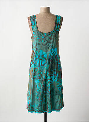 Robe mi-longue imprimé fleurs sans manche bleu GUY DUBOUIS femme