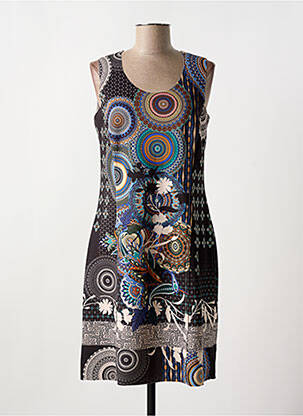 Robe mi-longue imprimé fantaisie sans manche noir GUY DUBOUIS femme