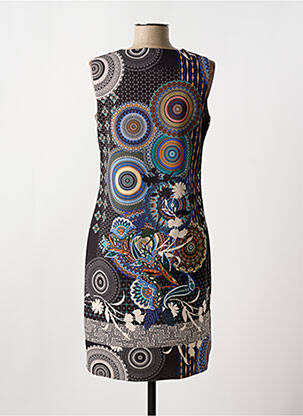 Robe mi-longue imprimé fantaisie sans manche noir GUY DUBOUIS femme